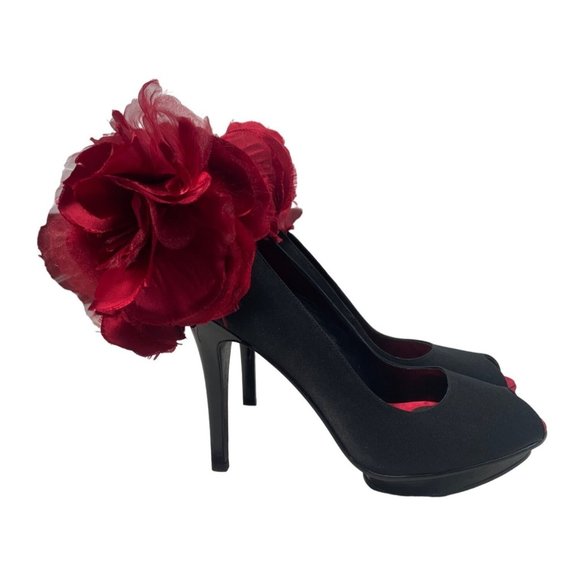 Beverly Feldman Women's Black Peep Toe Platforms 4.5in Heel Sz 8 (EU 38) - Picture 3 of 10